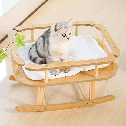 Wooden Cat Bed Simple Rocking Pet Bed Comfortable Elevated Sleeping Furniture