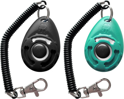 Pet Training Clicker with Wrist Strap - Dog Training Clickers (Black +Lake Blue)