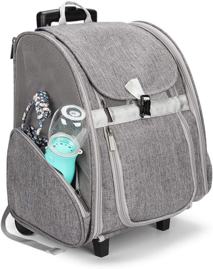 Pet Rolling Carrier, Dog Backpack with Wheels,Cats,Puppies Travel Bag with Wheels,Dog Trolley(Grey)