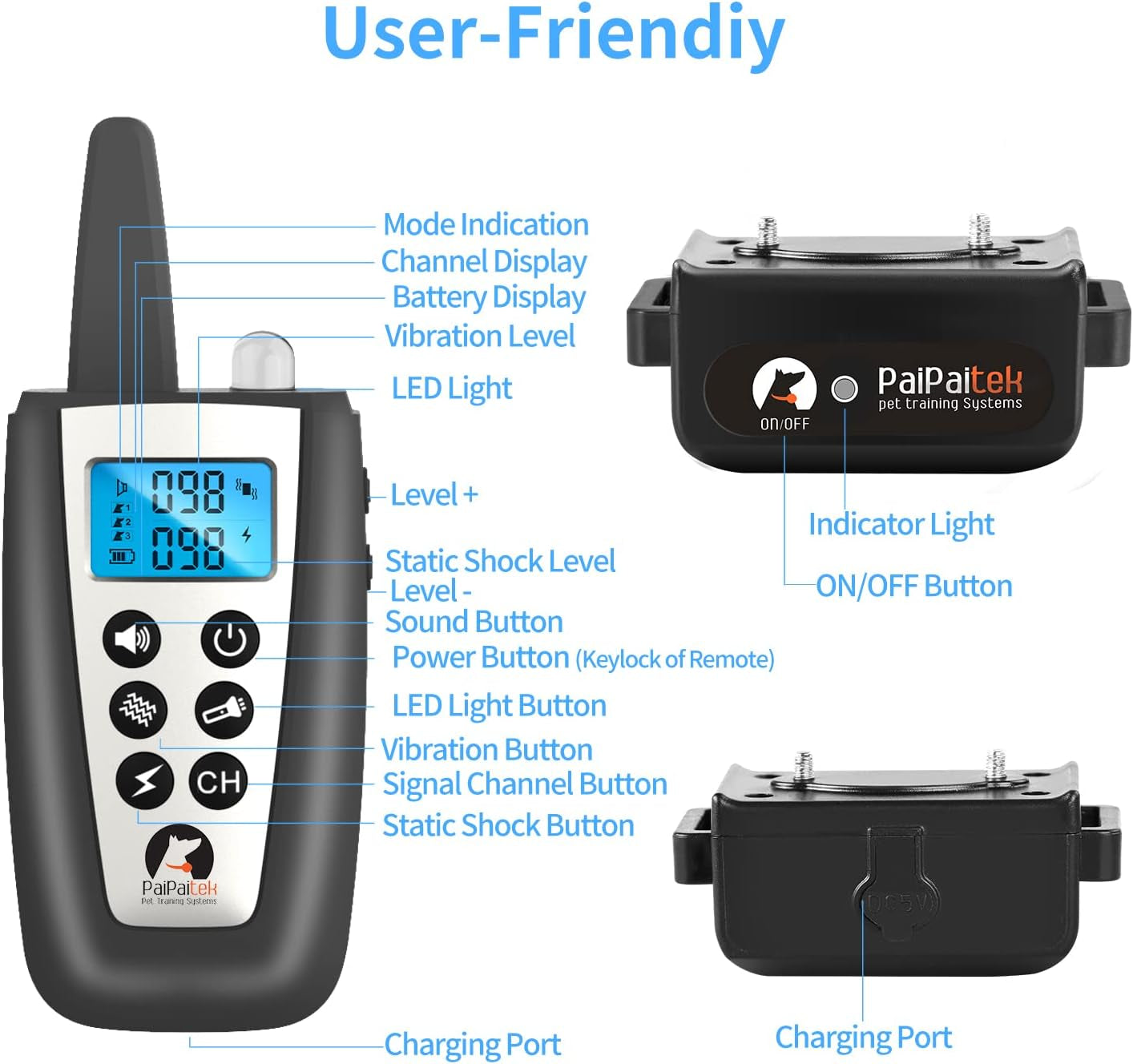 Bark Collar with Remote, Automatic Bark and Training Collar Combo with Beep, Vibration, Shock, Auto Bark Mode, up to 3300Ft Range Dog Shock Collar for Small, Large and Medium Dogs