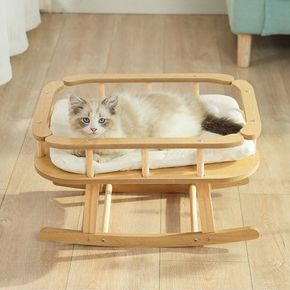 Wooden Cat Bed Simple Rocking Pet Bed Comfortable Elevated Sleeping Furniture