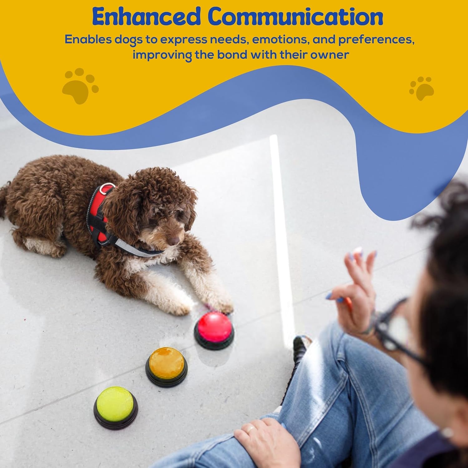 Dog Buttons for Communication with Mat & Clicker – 30S Recordable Dog Buttons Talk, Talking Buttons for Dogs, Gift for Dog Owners with Training Guide, Custom Stickers, and Clear Sound (6-Pack)