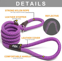 Durable Slip Lead Dog Leash, 6 FT X 3/8" Heavy Duty Comfortable Strong Rope Slip Lead for Small Dogs and Puppies, No Pull Pet Training Leash with Highly Reflective(3/8", Purple)