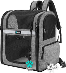 Dog Backpack Carrier for Small Large Cat, Pet, Puppies, Ventilated Pet Hiking Backpack Travel Bag, Airline Approved Cat Backpack Carrier, Safety Back Support, Camping Biking, Max 18 Lbs, Grey
