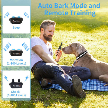 Bark Collar with Remote, Automatic Bark and Training Collar Combo with Beep, Vibration, Shock, Auto Bark Mode, up to 3300Ft Range Dog Shock Collar for Small, Large and Medium Dogs