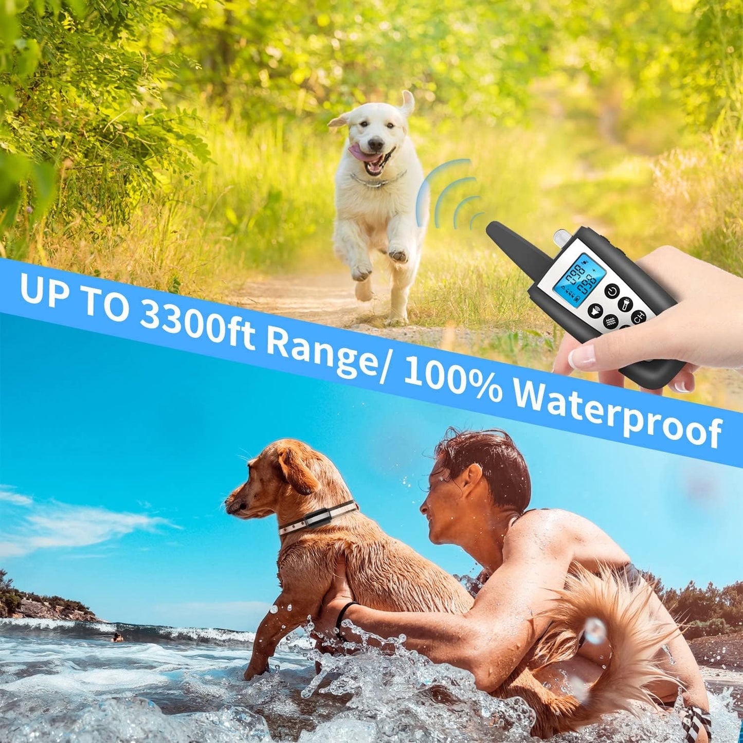 Bark Collar with Remote, Automatic Bark and Training Collar Combo with Beep, Vibration, Shock, Auto Bark Mode, up to 3300Ft Range Dog Shock Collar for Small, Large and Medium Dogs