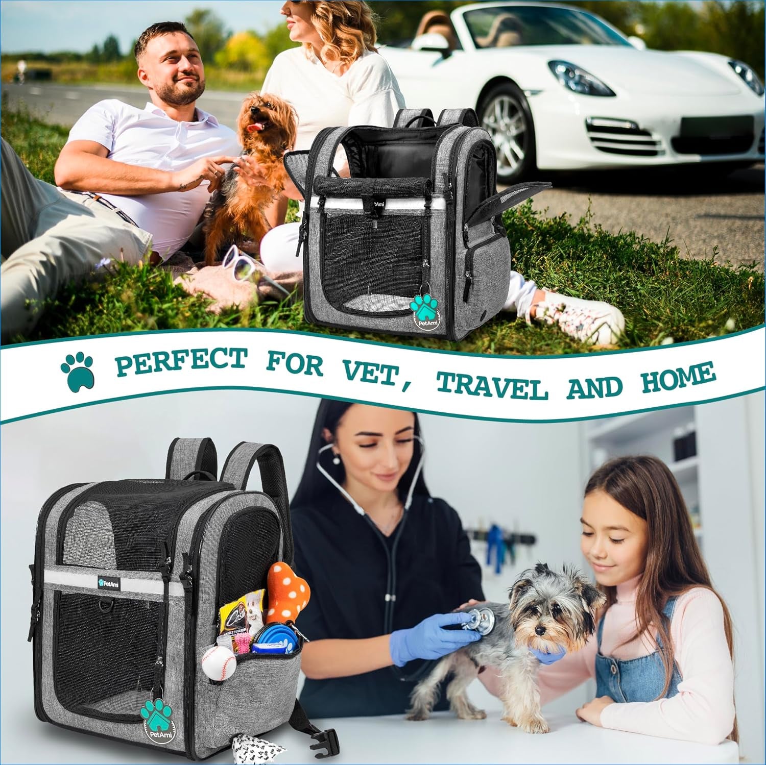 Dog Backpack Carrier for Small Large Cat, Pet, Puppies, Ventilated Pet Hiking Backpack Travel Bag, Airline Approved Cat Backpack Carrier, Safety Back Support, Camping Biking, Max 18 Lbs, Grey