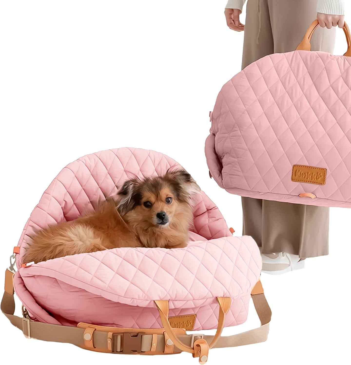 Dog Car Seat for Small Dogs – 3-In-1 Travel Carrier, Booster & Dog Bed for Car – Washable, Anti-Slip, Safety Straps – Fits Front & Back Seats – Cozy Pet Car Seat up to 25 Lbs – Pink
