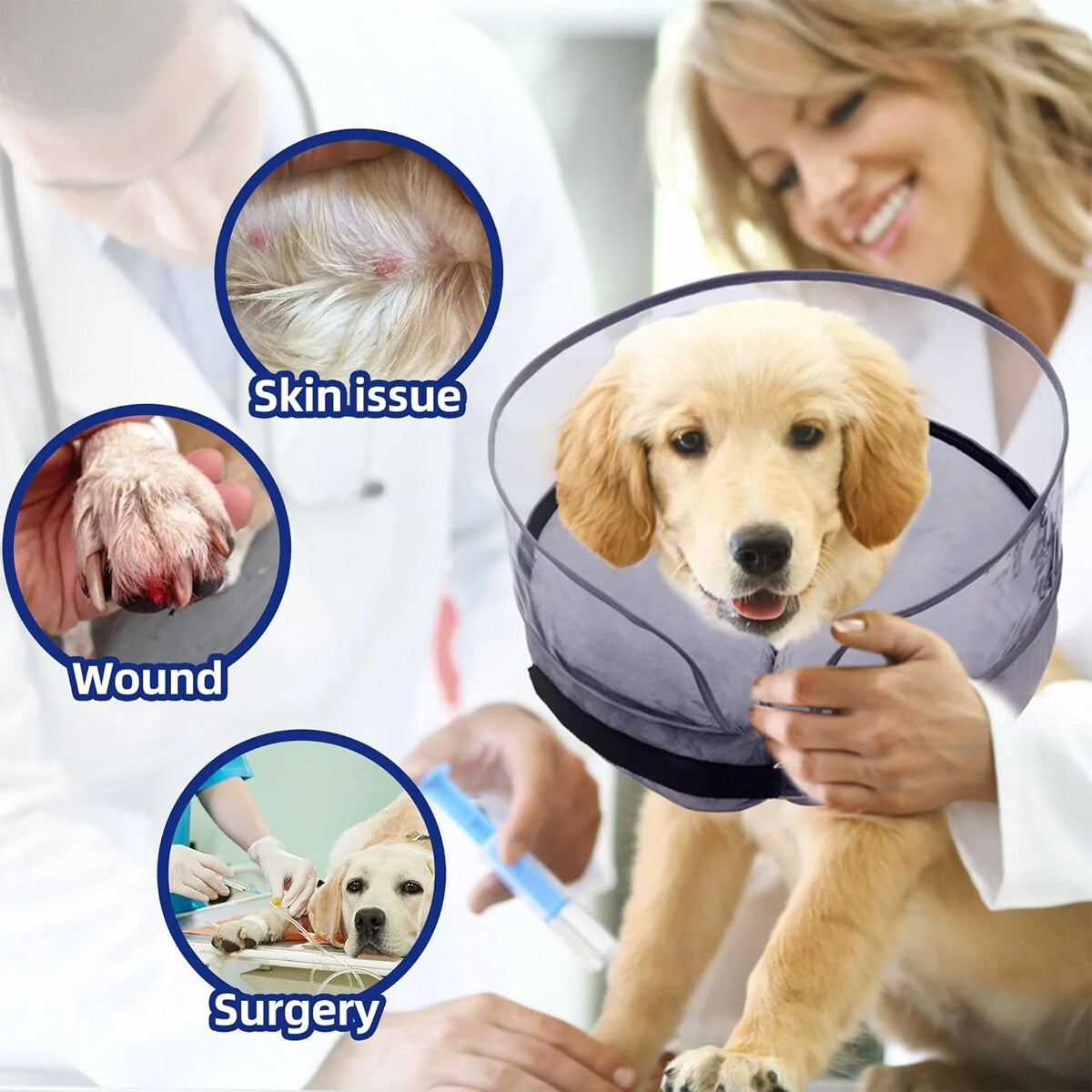 Pet Inflatable Recovery Collar Protective Medical Wound Healing Cone Fordogscats