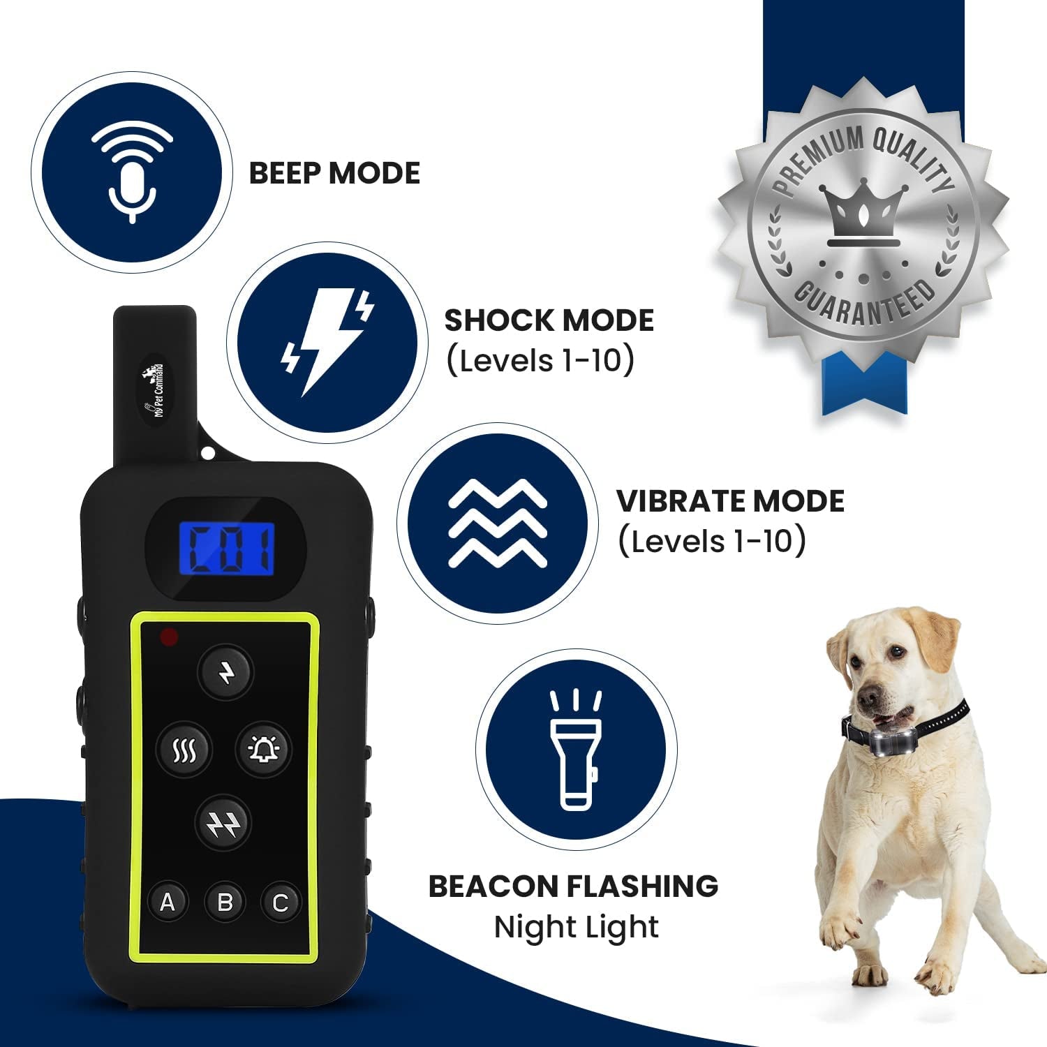 2KM (1.25 Mile/6600 Ft) Long Range Dog Training Collar Safe Shock Collar with Remote Shock,Vibrate,Tone, Flashing Beacon Lights Waterproof Rechargeable Dog Hunting Add up to 3 Collars