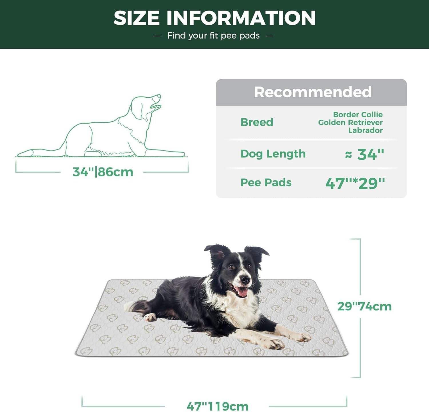 Washable Pee Pads for Dogs, Puppy Pads with Super Absorbent, Specifically Designed for 122Cm Dog Crates, 119Cm ×74Cm Rectangle, Khaki, 2 Packs