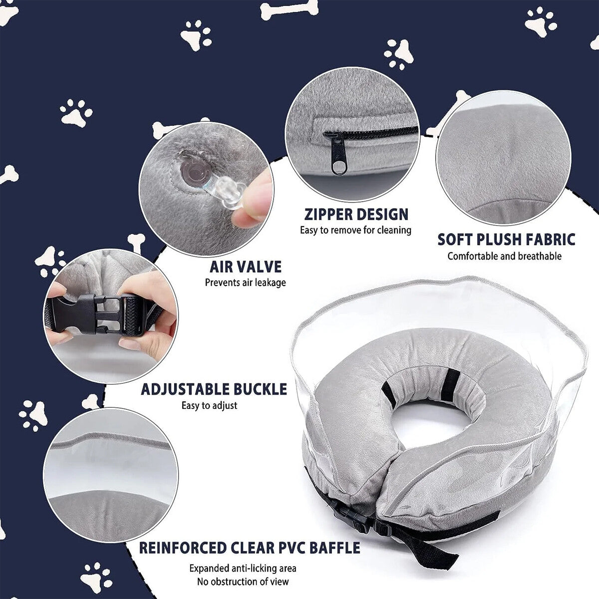 Pet Inflatable Recovery Collar Protective Medical Wound Healing Cone Fordogscats