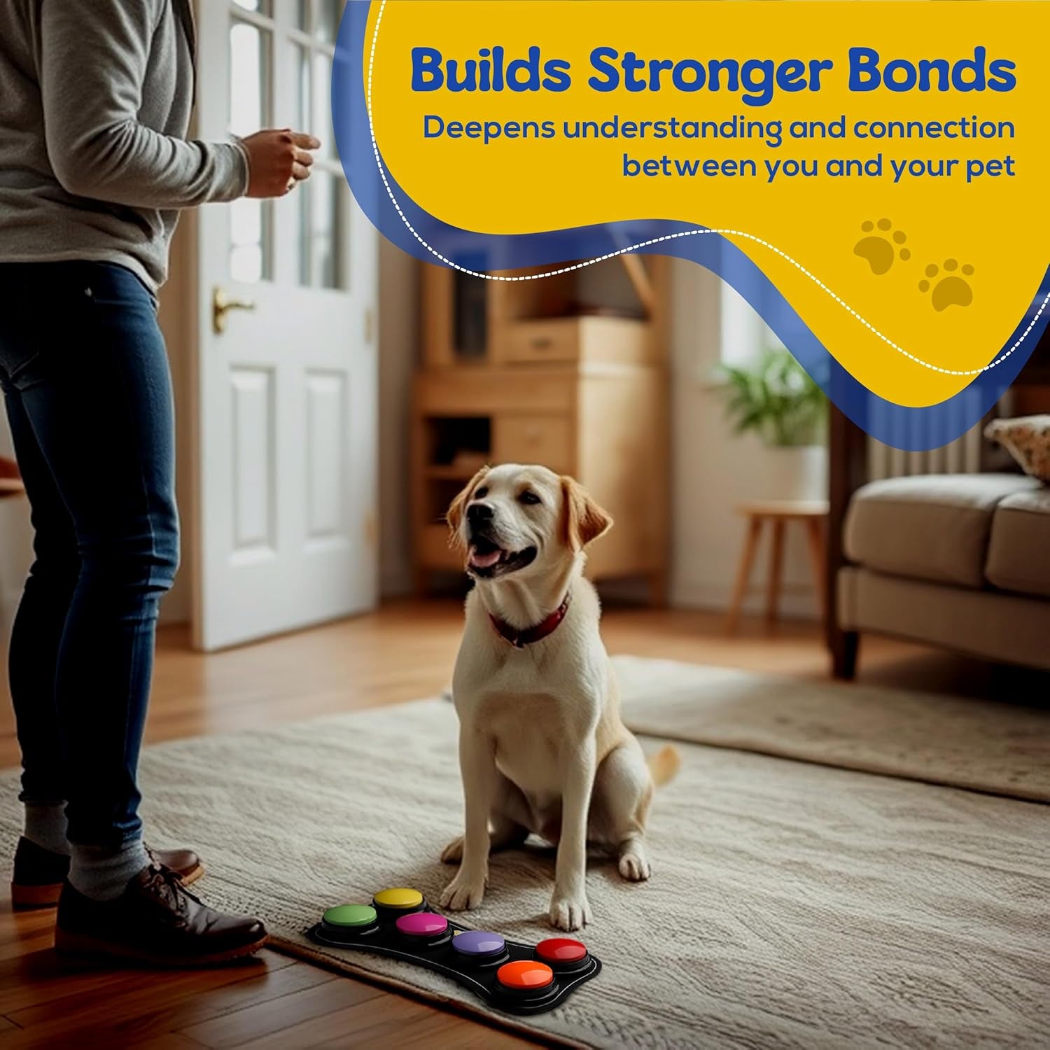 Dog Buttons for Communication with Mat & Clicker – 30S Recordable Dog Buttons Talk, Talking Buttons for Dogs, Gift for Dog Owners with Training Guide, Custom Stickers, and Clear Sound (6-Pack)