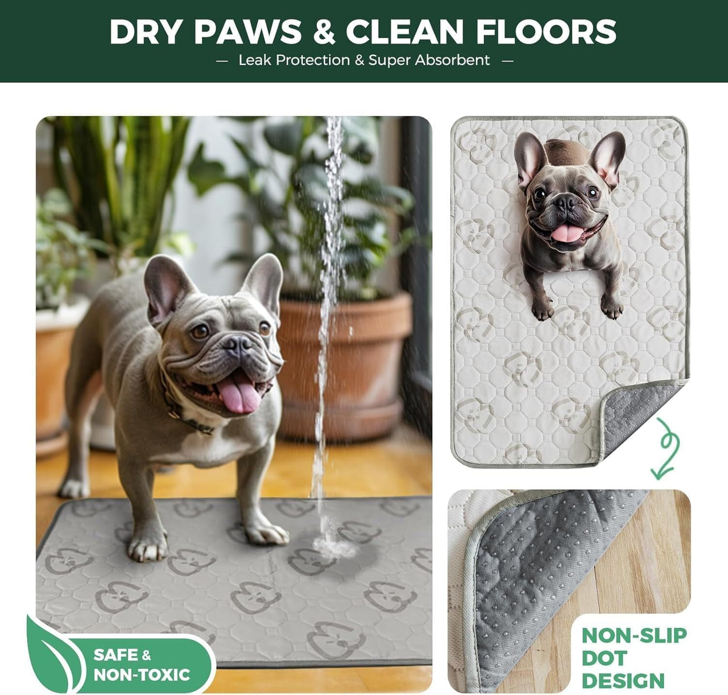 Washable Pee Pads for Dogs, Puppy Pads with Super Absorbent, Specifically Designed for 122Cm Dog Crates, 119Cm ×74Cm Rectangle, Khaki, 2 Packs