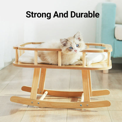 Wooden Cat Bed Simple Rocking Pet Bed Comfortable Elevated Sleeping Furniture