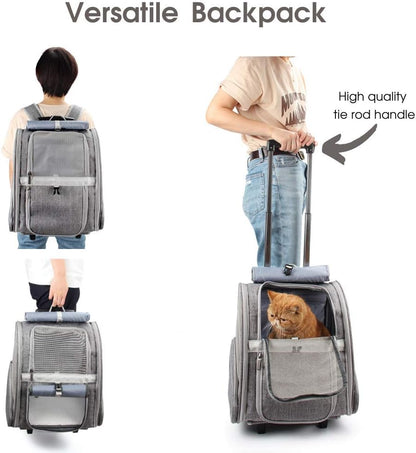 Pet Rolling Carrier, Dog Backpack with Wheels,Cats,Puppies Travel Bag with Wheels,Dog Trolley(Grey)