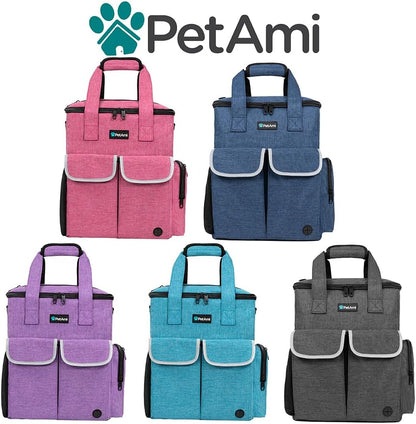 Dog Travel Bag Pet Supplies Accessories Organizer for Traveling, Camping, Weekend; Cat Pet Travel Bag Kit Includes 2 Food Storage Containers, 2 Collapsible Bowls, 1 Feeding Mat (Purple)