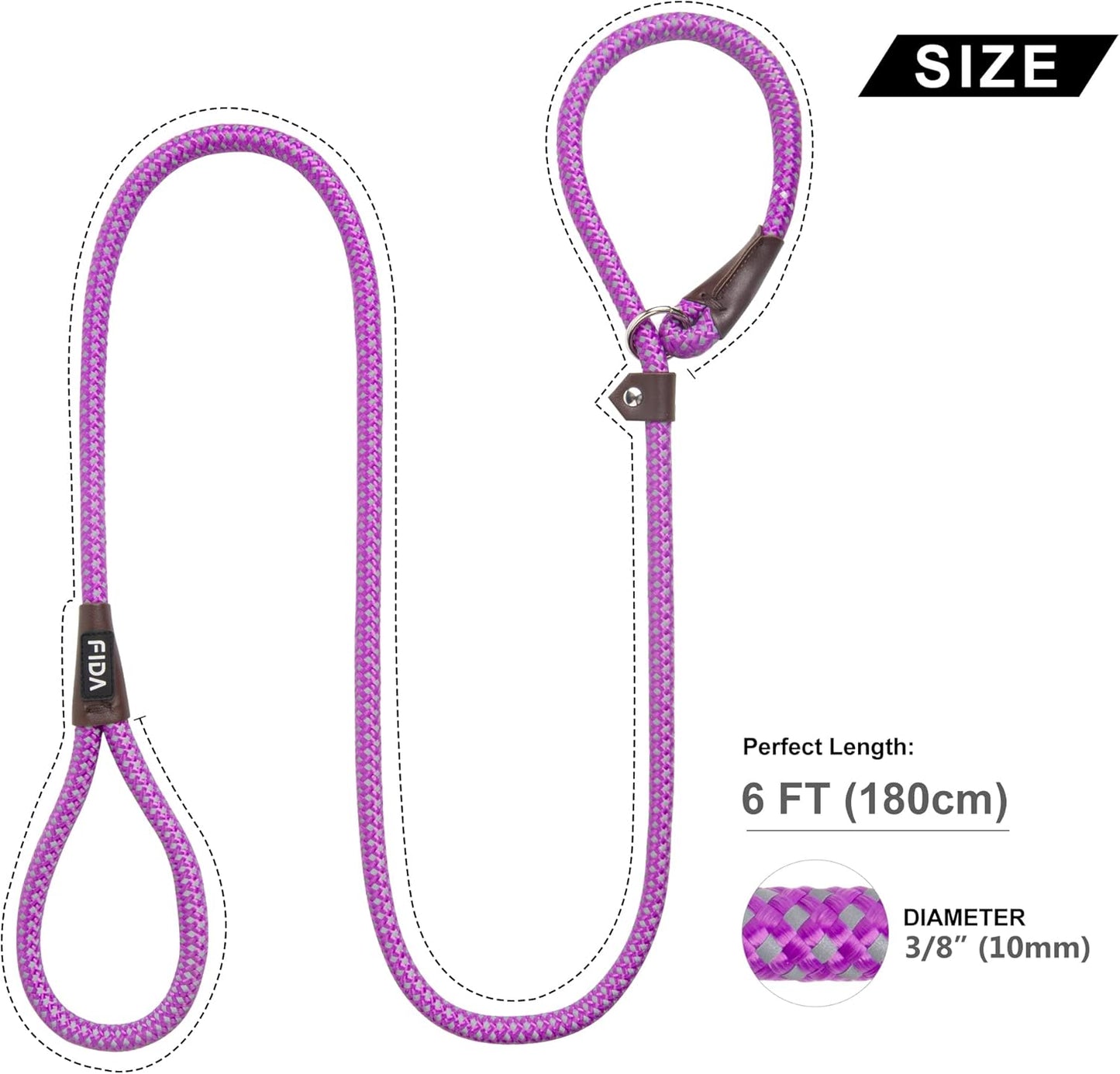 Durable Slip Lead Dog Leash, 6 FT X 3/8" Heavy Duty Comfortable Strong Rope Slip Lead for Small Dogs and Puppies, No Pull Pet Training Leash with Highly Reflective(3/8", Purple)