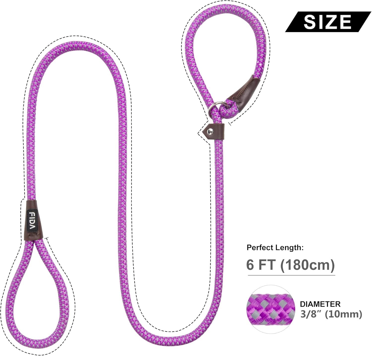 Durable Slip Lead Dog Leash, 6 FT X 3/8" Heavy Duty Comfortable Strong Rope Slip Lead for Small Dogs and Puppies, No Pull Pet Training Leash with Highly Reflective(3/8", Purple)