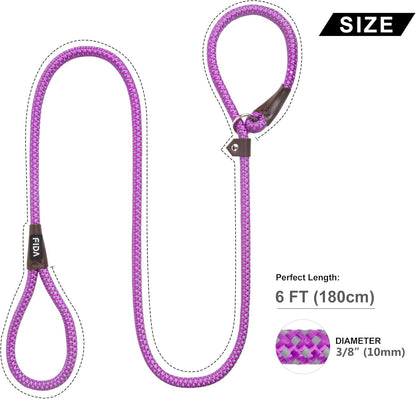Durable Slip Lead Dog Leash, 6 FT X 3/8" Heavy Duty Comfortable Strong Rope Slip Lead for Small Dogs and Puppies, No Pull Pet Training Leash with Highly Reflective(3/8", Purple)