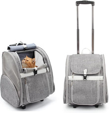 Pet Rolling Carrier, Dog Backpack with Wheels,Cats,Puppies Travel Bag with Wheels,Dog Trolley(Grey)