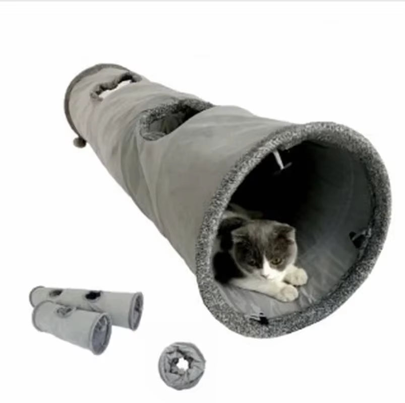 Collapsible Cat Tunnel Kitten Play Tube for Large Cats Dogs Bunnies with Ball Fun Cat Toys 2 Suede Peep Hole Pet Toys WF