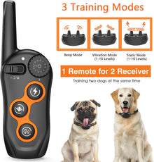 Dog Training Collar for 2 Dogs, 100% Waterproof Shock Collar with Remote Range 1300Ft, 3 Training Modes, Beep, Vibration, Shock, Rechargeable Electric Shock Collar for Small Medium Large Dogs