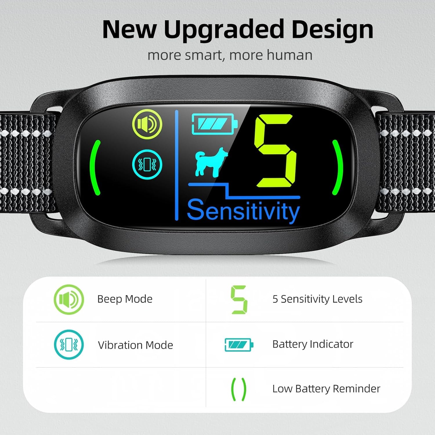 Dog Bark Collar,  Rechargeable Smart Barking Collar, anti Barking Training Collar with 5 Adjustable Sensitivity Beep Vibration Shock, Bark Shock Collar for Large Medium Small Dogs