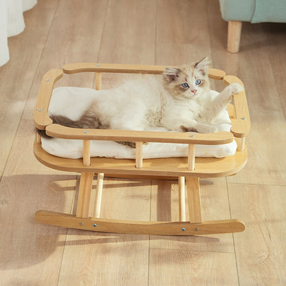 Wooden Cat Bed Simple Rocking Pet Bed Comfortable Elevated Sleeping Furniture