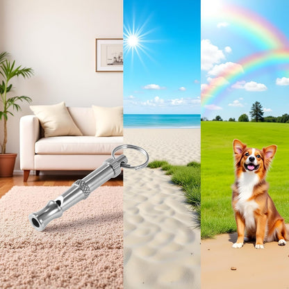 Silver Pets Whistle Adjustable Pet Training Sound Control Stainless Steel Puppy Bark Whistles with Suspendable Key Chain Dogs