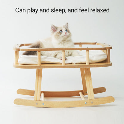 Wooden Cat Bed Simple Rocking Pet Bed Comfortable Elevated Sleeping Furniture