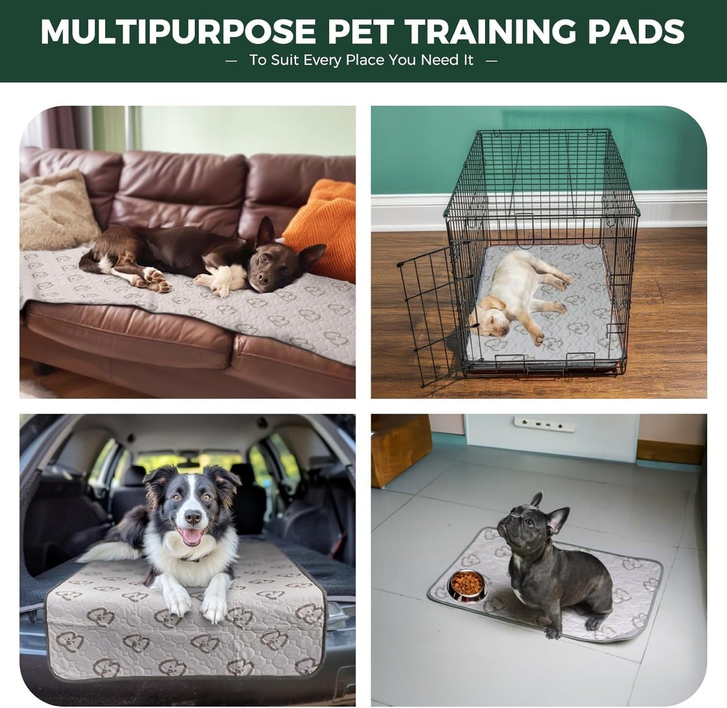 Washable Pee Pads for Dogs, Puppy Pads with Super Absorbent, Specifically Designed for 122Cm Dog Crates, 119Cm ×74Cm Rectangle, Khaki, 2 Packs